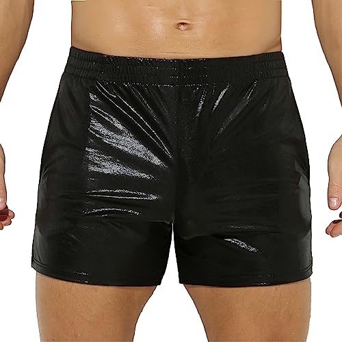 Freebily Herren Metallic Shorts Glanz Lederoptik Boxershorts Trunks Lockere Strand Badeshorts Sport Gym Jogger Kurze Hose Hotpants A_Schwarz XL von Freebily