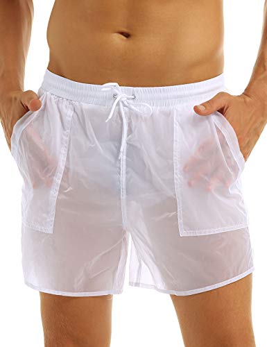 Freebily Herren Shorts Transparent Badehose Badeshorts mit Mesh-Slips Schnelltrocknend Schwimmhose Sommer Strand Casual Kurz Hose Weiß L von Freebily