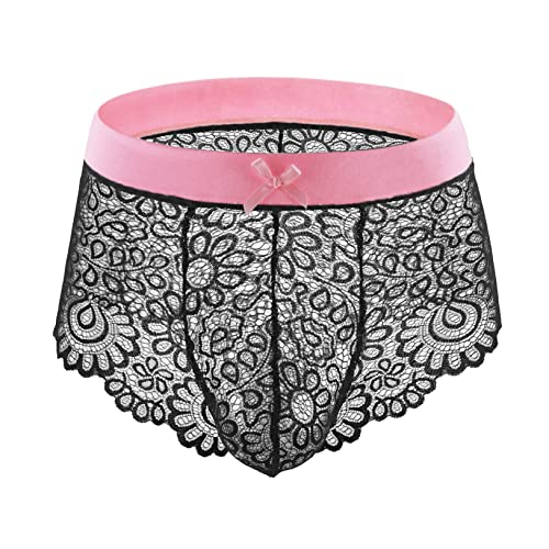 Freebily Herren Slip Sexy Spitze Boxer Shorts Pouch Unterhose Sissy Dessous Männer Transparent Bikini Briefs Trunks Rosa&Schwarz_E M von Freebily