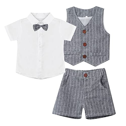 Freebily Kinder Baby Jungen Anzuge Gentleman Fliege Oberhemd Weste Shirt Shorts 3tlg Formal Party Taufe Bekleidungssets Grau_A 92-98 von Freebily