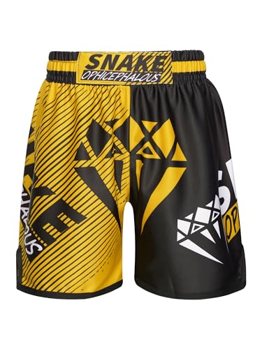 Freebily Kinder Jungen MMA Box Shorts Muay Thai Kickboxen Kurze Hose Trainingshose zum K1 Boxen Käfigkämpfen Lauf- Kampfkunst Kampfsport Halb-Gelb 134-140 von Freebily