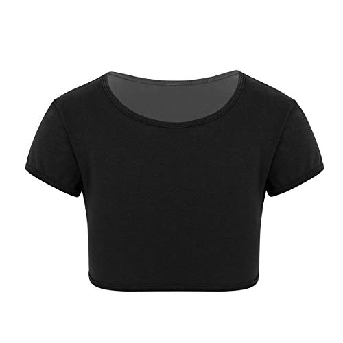 Freebily Kinder Mädchen Crop Top Kurzarm T-Shirt Bauchfrei Shirts Bauchtanz Sport Gymnastik Freizeit Oberteil Kurz Schwarz 152/12 Jahre von Freebily