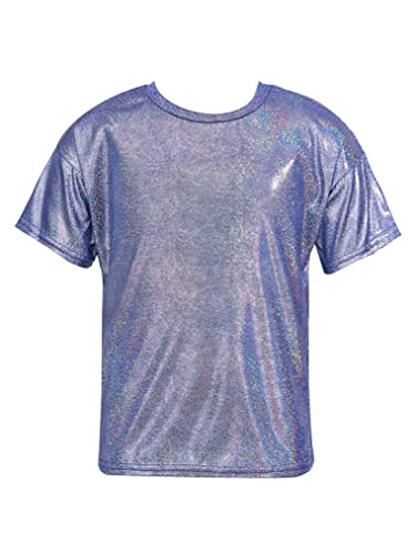 Freebily Kinder Mädchen Jungen Glänzendes Metallic Shirt Holografisches T-Shirt Top Sport Jazz Hip Hop Tanzkleidung Oberteile Königsblau 146-152/11-12 Jahre von Freebily