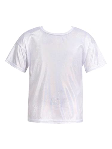 Freebily Kinder Mädchen Jungen Glänzendes Metallic Shirt Holografisches T-Shirt Top Sport Jazz Hip Hop Tanzkleidung Oberteile Silber 146-152/11-12 Jahre von Freebily