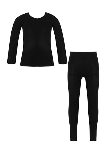 Freebily Kinder Mädchen Thermowäsche Set Thermo Langarmshirt Top Strumpfhose Mit/Ohne Fleece Sport Ballett Tanz Training Unterwäsche Outfits Schwarz 122-128 von Freebily