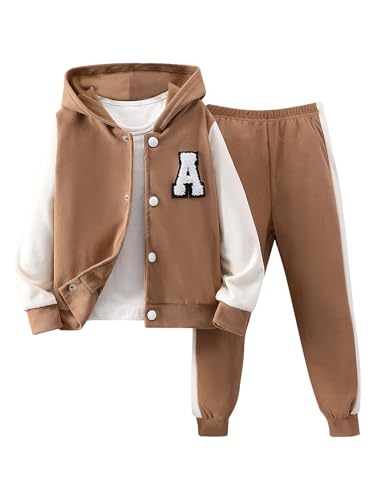 Freebily Kleinkind Baby Outfit Jungen Mädchen Trainingsanzüge 2er Baseball Sweatjacke Hose Langarmshirt Sport Freizeit Babykleidung Set Braun 92-98 von Freebily