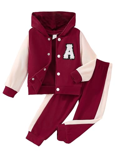 Freebily Kleinkind Baby Outfit Jungen Mädchen Trainingsanzüge 2er Baseball Sweatjacke Hose Langarmshirt Sport Freizeit Babykleidung Set Rot 104-110 von Freebily