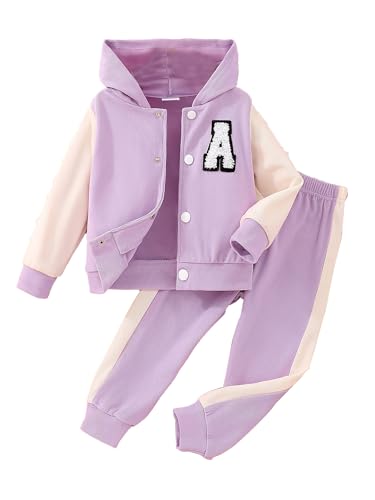 Freebily Kleinkind Baby Outfit Jungen Mädchen Trainingsanzüge 2er Baseball Sweatjacke Hose Langarmshirt Sport Freizeit Babykleidung Set Violett 80-92 von Freebily