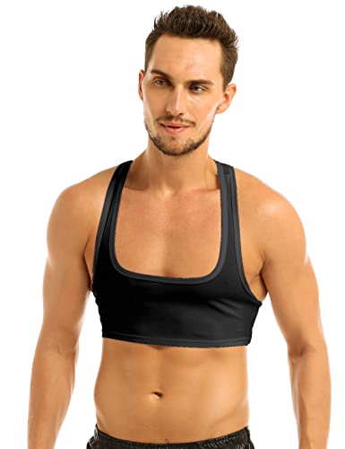 Freebily Männer Tank Top Bauchfrei Unterhemd Sport Gym Weste Top Ärmellos Muskelshirt Halbes T-Shirt Clubwear Crop Tops Schwarz Large von Freebily