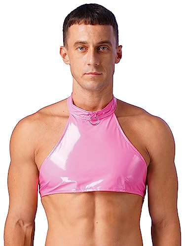 Freebily Männer Wetlook Unterhemd Lack Crop Tank Top Brustfrei Sissy Büsterhalter Bralette Leder Body Bandage Erotik Party Clubwear C_Rosa 4XL von Freebily