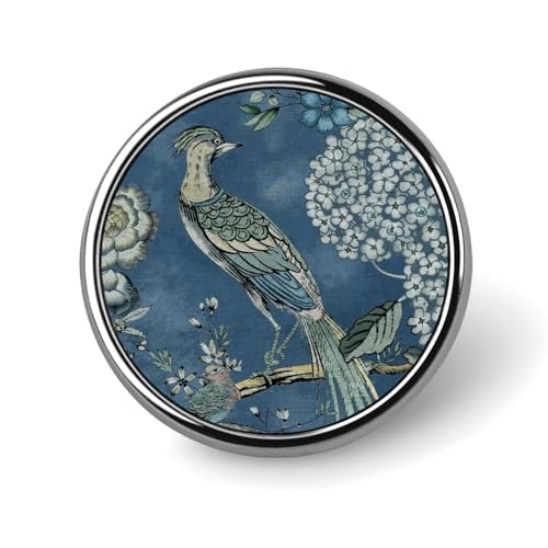 Freecustom Anstecknadeln, Motiv: blaue Chinoiserie, Vogel im japanischen Stil, Vintage-Stil, benutzerdefinierte Knöpfe, asiatische Chinoiserie, traditionelle chinesische Anstecknadeln für Hüte, von Freecustom