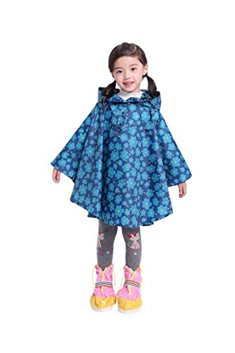 Freesmily Kinder Netter Regenmantel Wasserdichter Regen Poncho Jacke Mantel für Mädchen Jungen Kind (Blaue Blume, XL) von Freesmily