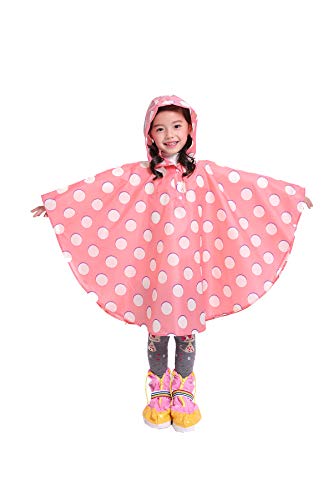 Freesmily Kinder Netter Regenmantel Wasserdichter Regen Poncho Jacke Mantel für Mädchen Jungen Kind (Rosa Punkt, L) von Freesmily