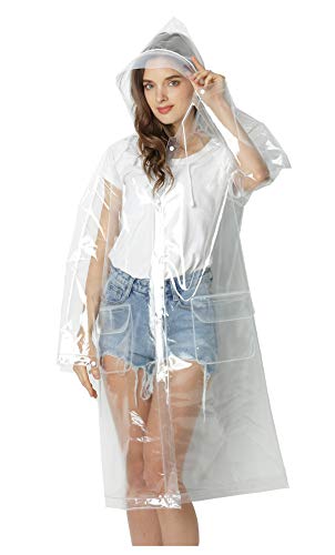 Freesmily Transparenter langer Regenmantel, wasserdicht, EVA-Regenjacke für Damen und Herren, mit Kapuze, Transparent - Standard, L von Freesmily