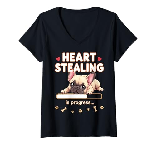Damen Französische Bulldogge mit Herzmotiv, lustiges Geschenk T-Shirt mit V-Ausschnitt Damen Französische Bulldogge mit Herzmotiv, lustiges Geschenk T-Shirt mit V-Ausschnitt von French Bulldog Fun Designs