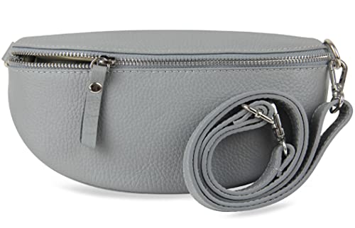 Frentree® Damen Echtleder Bauchtasche, Made in Italy, Umhängetasche Crossbody Tasche Schultertasche mit silbernem Reißverschluss, Größe MINI von Frentree