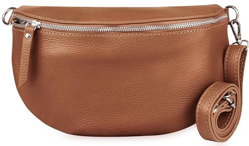 Frentree® Damen Echtleder Bauchtasche, Made in Italy, Umhängetasche Crossbody Tasche Schultertasche mit silbernem Reißverschluss, Größe MAXI von Frentree