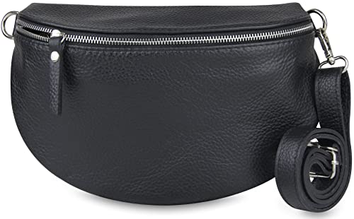 Frentree® Damen Echtleder Bauchtasche, Made in Italy, Umhängetasche Crossbody Tasche Schultertasche mit silbernem Reißverschluss, Größe MAXI von Frentree