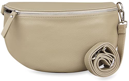 Frentree® Damen Echtleder Bauchtasche, Made in Italy, Umhängetasche Crossbody Tasche Schultertasche mit silbernem Reißverschluss, Größe MAXI von Frentree