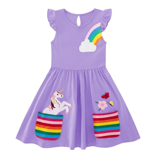Freshhoodies Mädchenkleid Hellviolett Baumwolle Ärmelloses Mädchen Kleider 6-7 Jahre Regenbogen Niedlich Lässig Schmetterling Sommerkleid mit Taschen Freshhoodies Mädchenkleid Hellviolett Baumwolle Ärmelloses Mädchen Kleider 6-7 Jahre Regenbogen Niedlich Lässig Schmetterling Sommerkleid mit Taschen von Freshhoodies