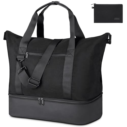 Fresion Reisetasche Damen Sporttasche mit Schuhfach, Reisetasche Damen Groß,Shopper Tasche Damen, Weekender Reisetasche Handgepäck Tasche für Flugzeug, Mommy Kliniktasche, Tote Bag (schwarz) von Fresion