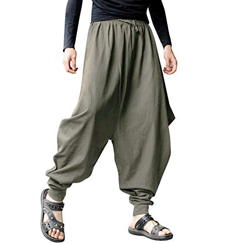 Frestepvie Herren Haremshose Freizeithose Casual Männer Hippie Kleidung Pumphose Fischerhose Fitness Yoga Goa Tanz Strand Hosen Pilates Hosen Sarouel Baggy Aladinhose von Frestepvie