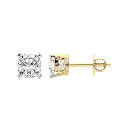 Diamant-Ohrstecker für Damen | 10 Karat IGI-Zertifiziert Kissen Form Vier-Krappen-Diamant-Ohrstecker | F-G Color, VS1-VS2 Clarity | 14K Gelbgold | Freundliche Diamanten von Friendly Diamonds