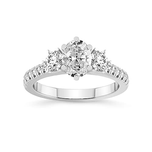 Friendly Diamonds 5 Karat IGI-Zertifiziert Oval Form Im Labor gezüchteter Diamant-Verlobungsring | 14K oder 18K in Weiß-, Gelb- oder Roségold | Drei-Stein-Tiara-Ring | FG-VS1-VS2 Qualität von Friendly Diamonds