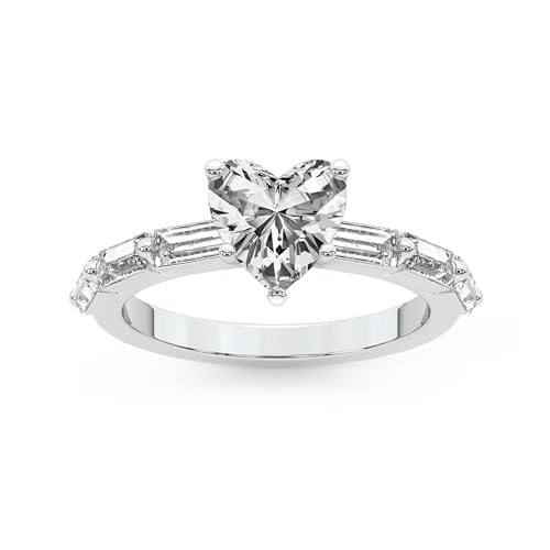 Im Labor Gezüchtet Diamant Verlobungsring Für Frauen 0.50 Karat IGI-Zertifiziert Herz Form | 14K Oder 18K Weiß-, Gelb- Oder Roségold Kimberly Baguette Side Stone Ring | FG-VS1-VS2 Qualität von Friendly Diamonds