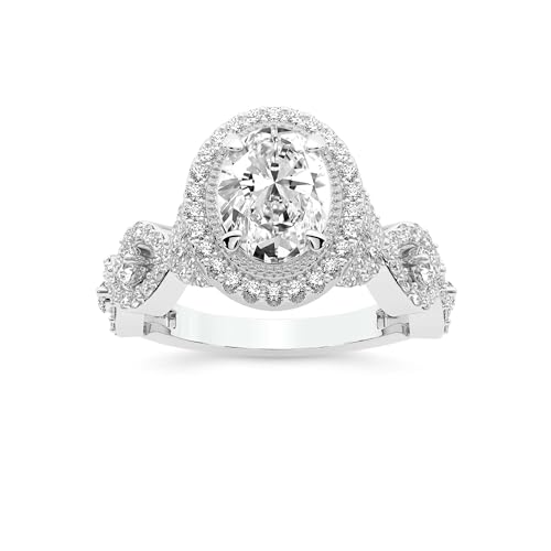 Im Labor Gezüchtet Diamant Verlobungsring Für Frauen 1 Karat IGI-Zertifiziert Oval Form | 14K Oder 18K Weiß-, Gelb- oder Roségold Prestigia Criss Cross Halo Diamant Ring | FG-VS1-VS2 Qualität von Friendly Diamonds