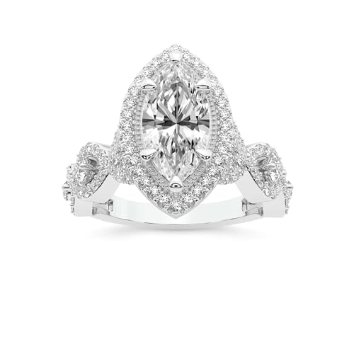 Im Labor Gezüchtet Diamant Verlobungsring Für Frauen 2 Karat IGI-Zertifiziert Marquise Form | 14K Oder 18K Weiß-, Gelb- oder Roségold Prestigia Criss Cross Halo Diamant Ring | FG-VS1-VS2 Qualität von Friendly Diamonds