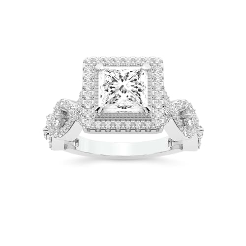 Im Labor Gezüchtet Diamant Verlobungsring Für Frauen 2 Karat IGI-Zertifiziert Prinzessin Form | 14K Oder 18K Weiß-, Gelb- oder Roségold Prestigia Criss Cross Halo Diamant Ring | FG-VS1-VS2 Qualität von Friendly Diamonds