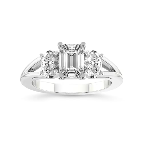 Im Labor Gezüchtet Diamant Verlobungsring Für Frauen 3 Karat IGI-Zertifiziert Smaragd Form | 14K oder 18K Weiß-, Gelb- oder Roségold Bethany Three Stone Side Oval Diamant Ring | FG-VS1-VS2 Qualität von Friendly Diamonds