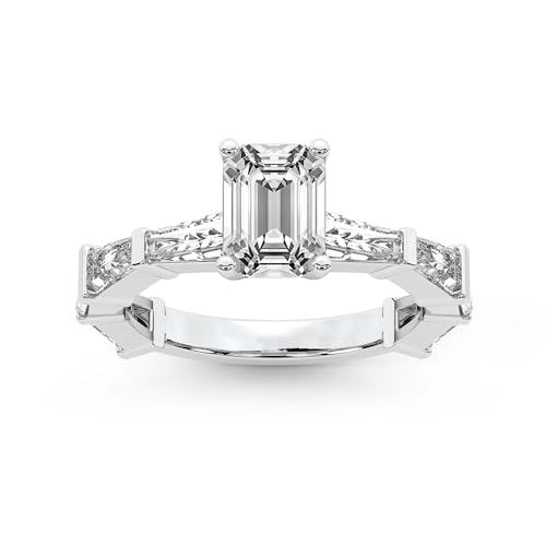 Im Labor Gezüchtet Diamant Verlobungsring Für Frauen 3 Karat IGI-Zertifiziert Smaragd Form | 14K oder 18K Weiß-, Gelb- oder Roségold Gizele Tapered Side Stone Ring | FG-VS1-VS2 Qualität von Friendly Diamonds