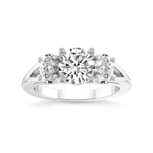 Im Labor Gezüchtet Diamant Verlobungsring Für Frauen 6 Karat IGI-Zertifiziert Runden Form | 14K oder 18K Weiß-, Gelb- oder Roségold Bethany Three Stone Side Oval Diamant Ring | FG-VS1-VS2 Qualität von Friendly Diamonds