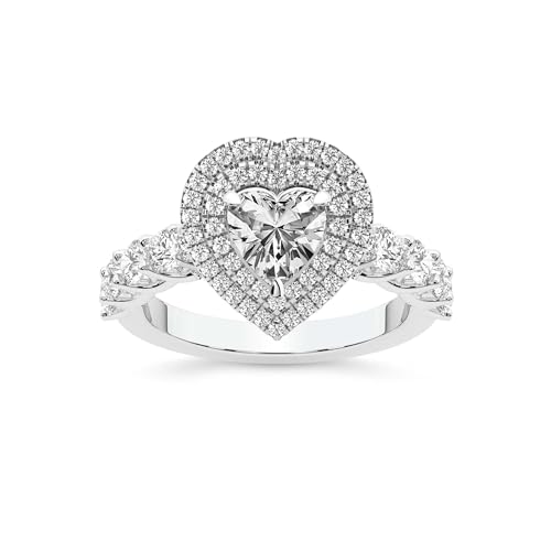 Im Labor Gezüchteter Diamant-Verlobungsring Für Frauen 3 Karat IGI-Zertifiziert Herz Form | 14K oder 18K Weiß-, Gelb- oder Roségold Crowned Cresta Double Halo Diamant-Ring | FG-VS1-VS2 Qualität von Friendly Diamonds