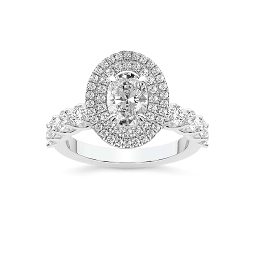 Im Labor Gezüchteter Diamant-Verlobungsring Für Frauen 6 Karat IGI-Zertifiziert Oval Form | 14K oder 18K Weiß-, Gelb- oder Roségold Crowned Cresta Double Halo Diamant-Ring | FG-VS1-VS2 Qualität von Friendly Diamonds