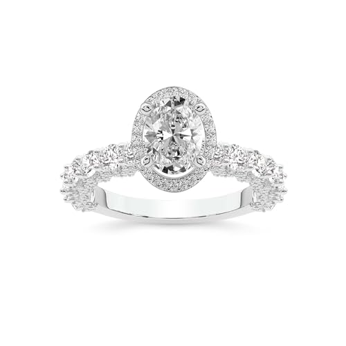 Im Labor Gezüchteter Diamant-Verlobungsring Für Frauen 6 Karat IGI-Zertifiziert Oval Shape | 14K oder 18K Weiß-, Gelb- oder Roségold Enchanté Side Stones Halo Diamant-Ring | FG-VS1-VS2 Qualität von Friendly Diamonds