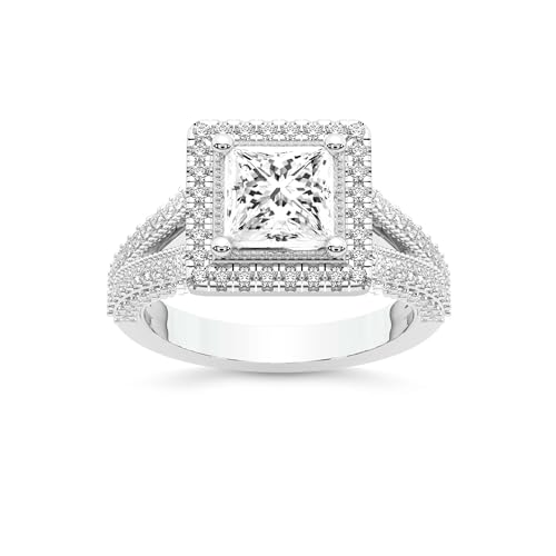 Im Labor gezüchteter Diamant-Verlobungsring Für Frauen 1 Karat IGI-Zertifiziert Prinzessin Form | In 14K von 18K in Weiß, Gelb oder Roségold Opulenté Antique Halo Diamanten Ring | FG-VS1-VS2 Qualität von Friendly Diamonds