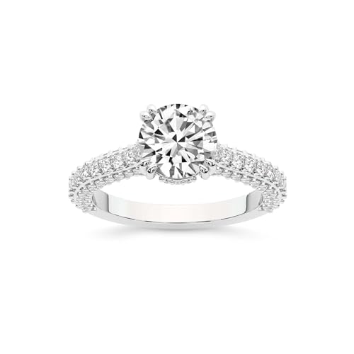 Im Labor gezüchteter Diamant-Verlobungsring für Frauen 5 Karat IGI-Zertifiziert Runden Form | In 14K von 18K in Weiß, Gelb oder Roségold Eternia Criss Cross Side Halo Ring | FG-VS1-VS2 Qualität von Friendly Diamonds