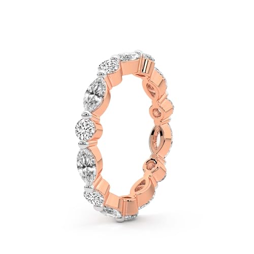 Marquise & Runden Form Im Labor Gezüchteter Diamant Kenzie Ewigkeitsring Für Frauen | 3 Karat IGI-Zertifiziert 14K Roségold | FG-VS Qualität Freundliche Diamanten Größe des Ewigkeitsrings 8 von Friendly Diamonds