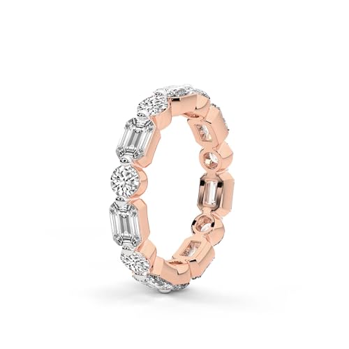 Runden & Smaragd Form Im Labor Gezüchteter Diamant Allie Ewigkeitsring Für Frauen | 3 Karat IGI-Zertifiziert 14K Roségold | FG-VS Qualität Freundliche Diamanten Größe des Ewigkeitsrings 6.5 von Friendly Diamonds