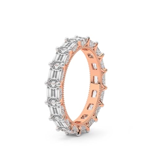 Runden & Smaragd Form Im Labor Gezüchteter Diamant Sol Milgrain Ewigkeitsring Für Frauen | 3 Karat IGI-Zertifiziert 14K Roségold | FG-VS Qualität Freundliche Diamanten Größe des Ewigkeitsrings 7 von Friendly Diamonds