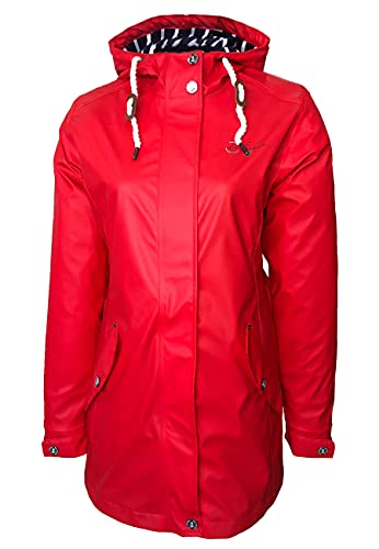 Dry Fashion Damen Regenmantel Kiel - Frauen Regenjacke Damen Jacke mit verstellbarer Kapuze Lang Winddicht Wasserdicht in Rot Größe 46 von Dry Fashion