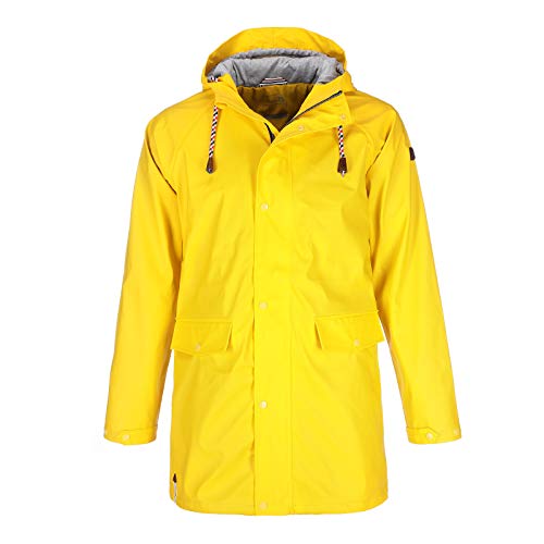 Friesennerz Herren Regenjacke 'Kein Wasser, Mann!' II mit Innenfutter - Regenmantel Outdoor Jacke mit Kapuze wasserdicht und waschbar in Gelb Größe L von Friesennerz