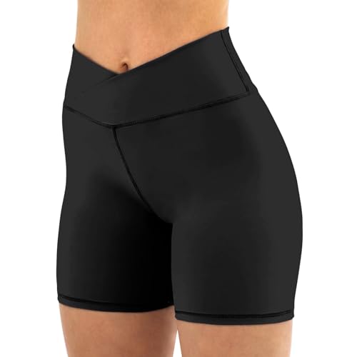 Friptspyg Damen Gym Shorts V High Waist Stretch Kurz Radlerhose Yoga Shorts Booty Scrunch Fitness Laufend Workout Sportshorts Butt Lift Kurze Leggings, Schwarz XL von Friptspyg