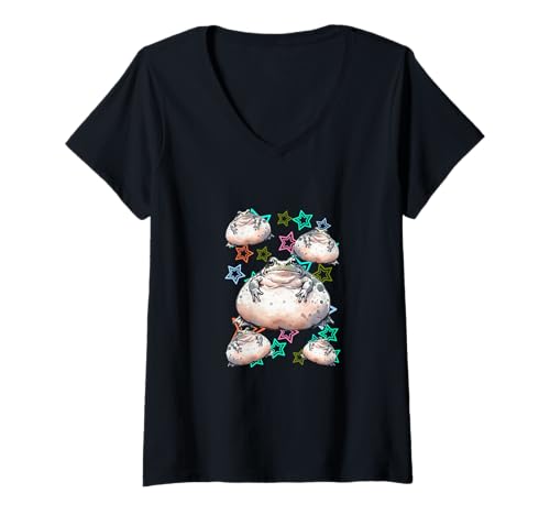 Damen Frosch Fröche Retro 60er Frauen Kinder Männer Teenie Kind T-Shirt mit V-Ausschnitt Damen Frosch Fröche Retro 60er Frauen Kinder Männer Teenie Kind T-Shirt mit V-Ausschnitt von Frösche Kröte Natur Amphibien