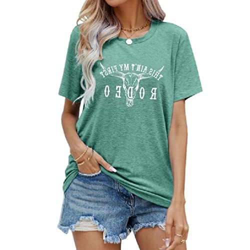 Damen Western Graphic Cowboy Cowgirl T-Shirt This Not First Letter Print Vintage Country Music Kurzarm Blusen Top Damen Kurzarm Top Loose Fit von Frotox