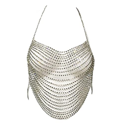 Multilayer Neckholder-Rückenfreie Brustketten Körperschmuck-Bikini Sommer-Strand für Frauen Strass-Halfter-Rückenfreie Brustkette Strass-Brustkette-BH von Frotox