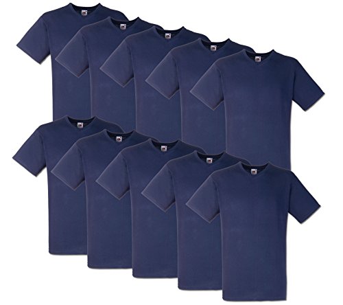 10 Fruit of the loom T Shirts V-Neck M L XL XXL V-Ausschnitt Diverse Farben auswählbar (L, Deep Navy) von Fruit of the Loom